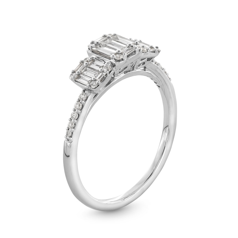Main Image 3 of 1/2 CT. T.W. Emerald-Shaped Multi-Diamond Three Stone Engagement Ring in 10K White Gold