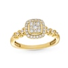 Thumbnail Image 1 of 1/3 CT. T.W. Cushion-Shaped Multi-Diamond Frame Heart Shank Engagement Ring in 10K Gold