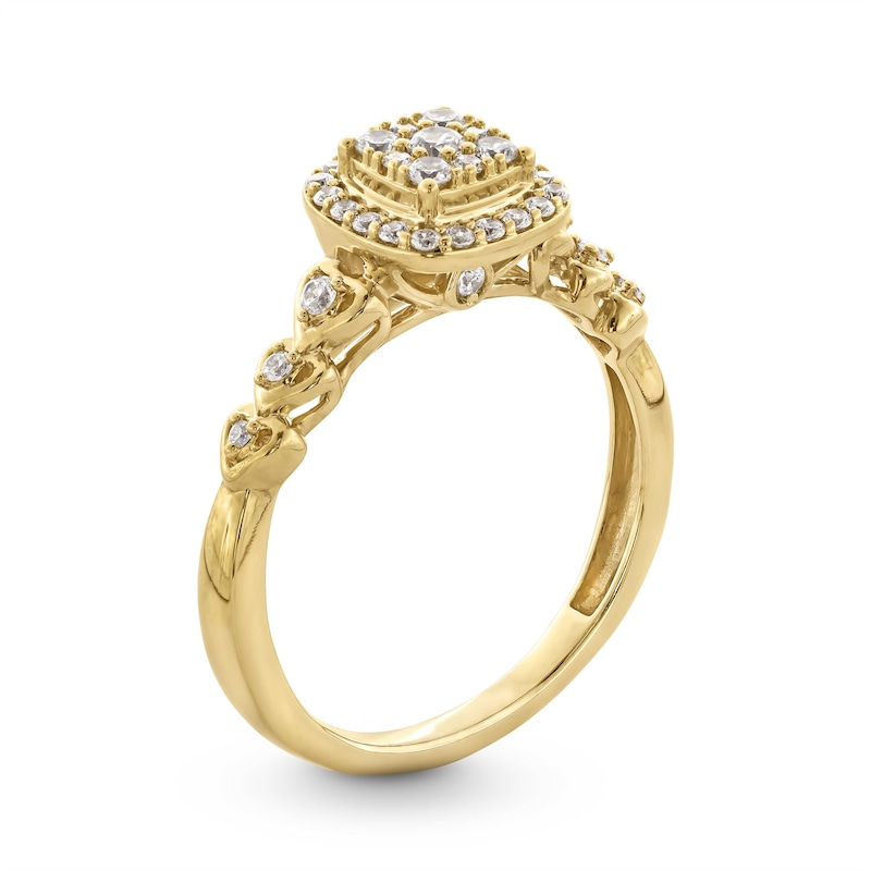 Main Image 3 of 1/3 CT. T.W. Cushion-Shaped Multi-Diamond Frame Heart Shank Engagement Ring in 10K Gold