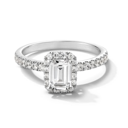 1-1/3 CT. T.W. Emerald-Cut Certified Lab-Grown Diamond Frame Engagement Ring in 10K White Gold (F/SI2)