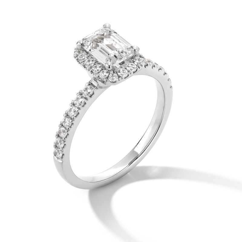 Main Image 3 of 1-1/3 CT. T.W. Emerald-Cut Certified Lab-Grown Diamond Frame Engagement Ring in 10K White Gold (F/SI2)
