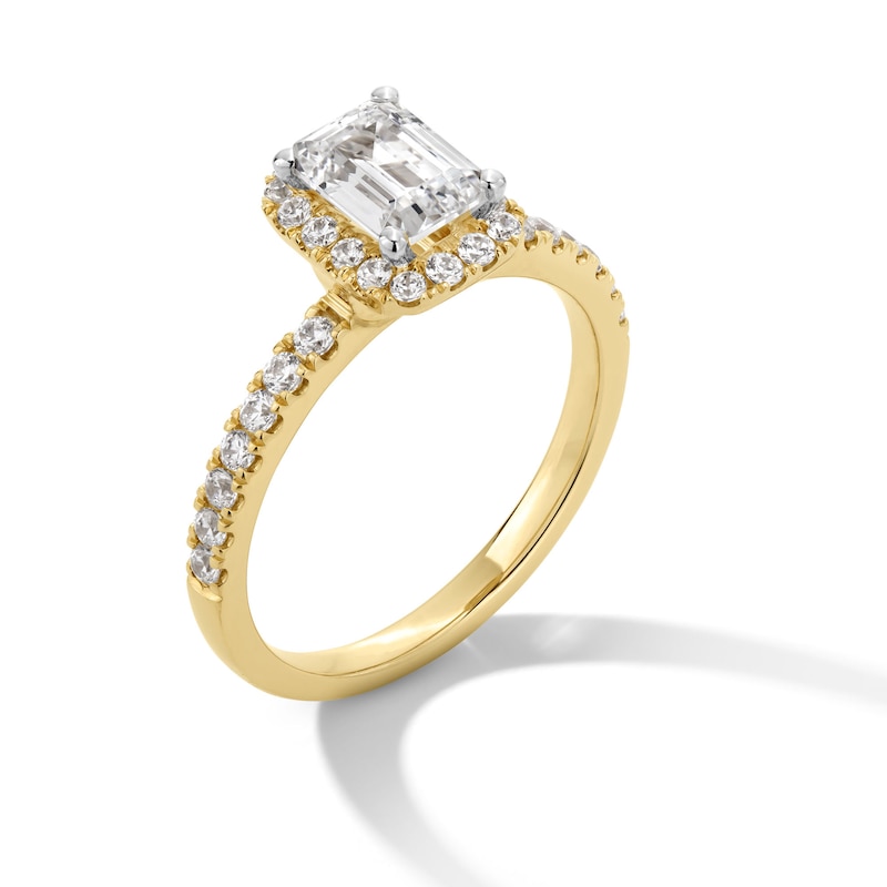 Main Image 3 of 1-1/3 CT. T.W. Emerald-Cut Certified Lab-Grown Diamond Frame Engagement Ring in 10K Gold (F/SI2)
