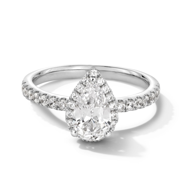 Main Image 1 of 1-1/3 CT. T.W. Pear-Shaped Certified Lab-Grown Diamond Frame Engagement Ring in 10K White Gold (F/SI2)