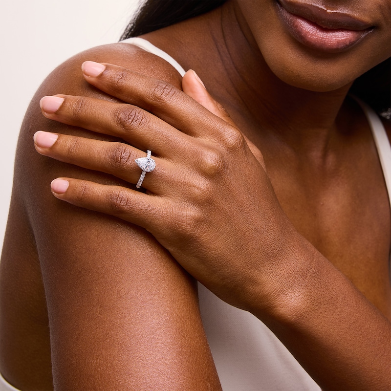 Main Image 2 of 1-1/3 CT. T.W. Pear-Shaped Certified Lab-Grown Diamond Frame Engagement Ring in 10K White Gold (F/SI2)