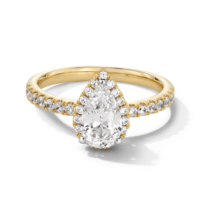 Main Image 1 of 1-1/3 CT. T.W. Pear-Shaped Certified Lab-Grown Diamond Frame Engagement Ring in 10K Gold (F/SI2)