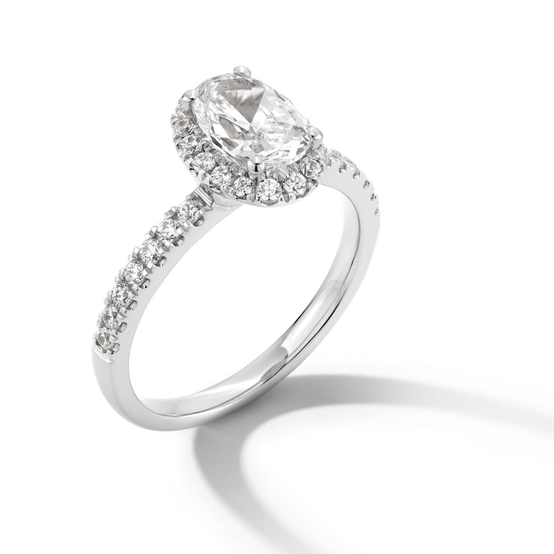 Main Image 3 of 1-1/3 CT. T.W. Oval Certified Lab-Grown Diamond Frame Engagement Ring in 10K White Gold (F/SI2)