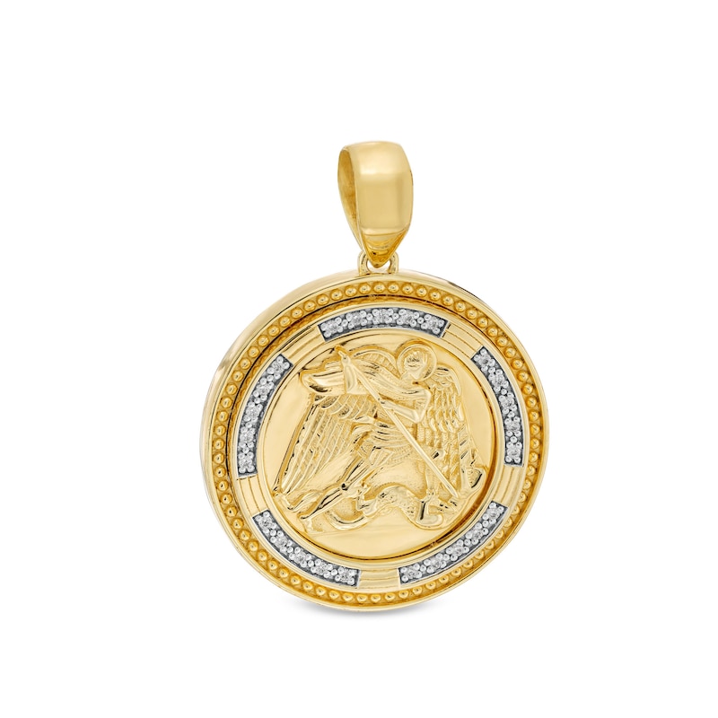 Main Image 1 of 1/10 CT. T.W. Diamond Scallop Edge Saint Michael’s Medallion Necklace Charm in 10K Gold