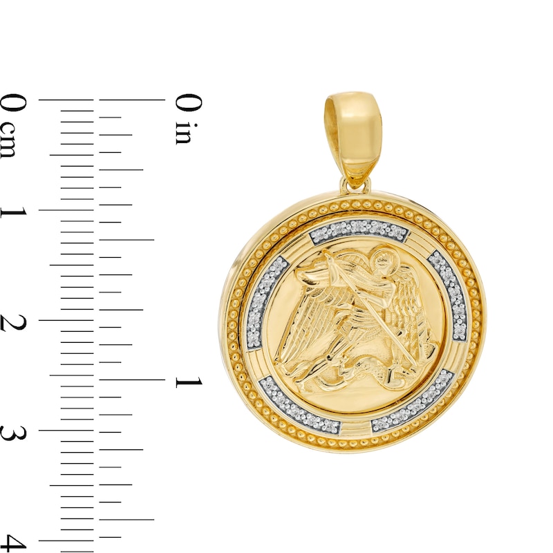 Main Image 2 of 1/10 CT. T.W. Diamond Scallop Edge Saint Michael’s Medallion Necklace Charm in 10K Gold