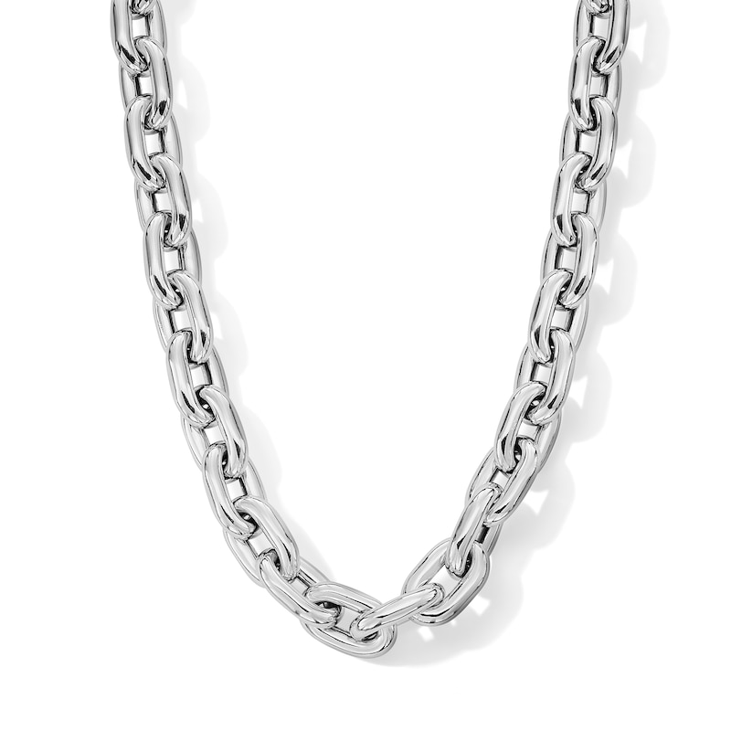 Main Image 1 of 10.5mm Oval Rolo Chain Necklace in Hollow Sterling Silver - 20.5”