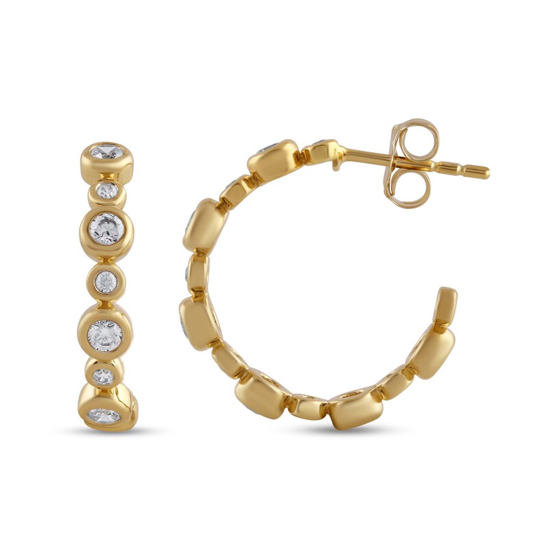 Main Image 1 of 1/2 CT. T.W. Certified Lab-Grown Diamond Bezel-Set Hoop Earrings in Sterling Silver with 24K Gold Plate (F/SI2)