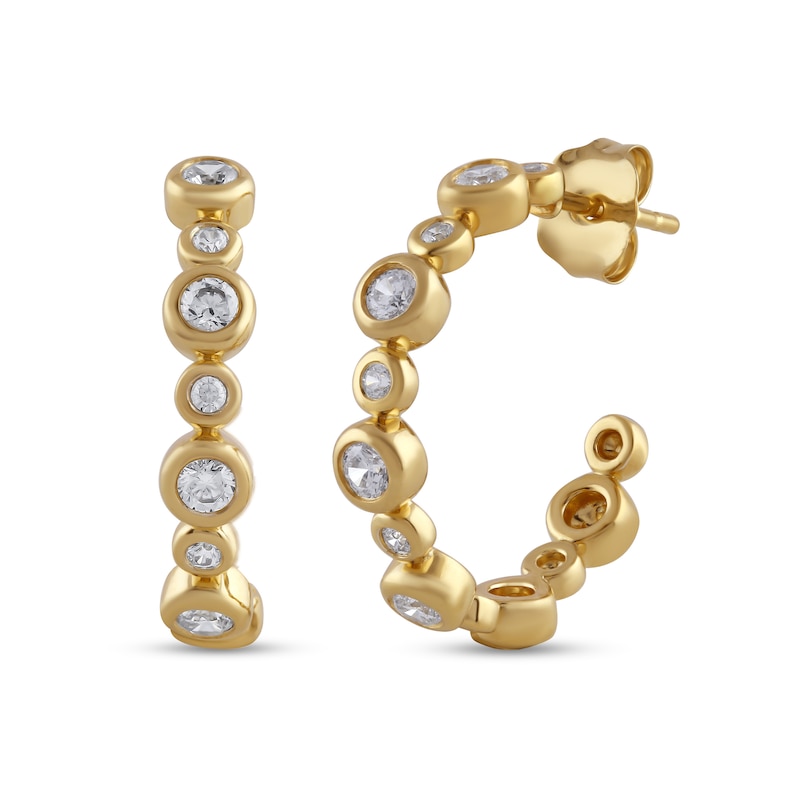 Main Image 3 of 1/2 CT. T.W. Certified Lab-Grown Diamond Bezel-Set Hoop Earrings in Sterling Silver with 24K Gold Plate (F/SI2)