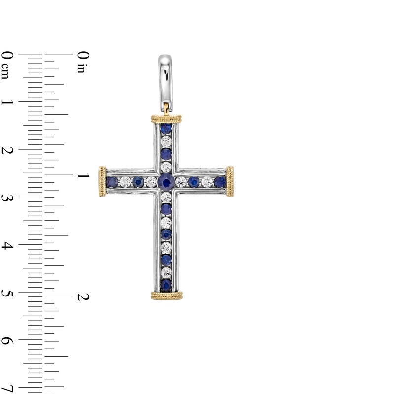 Main Image 2 of Blue Sapphire and 1/2 CT. T.W. Diamond Alternating Cross Necklace Charm in 10K Two-Tone Gold