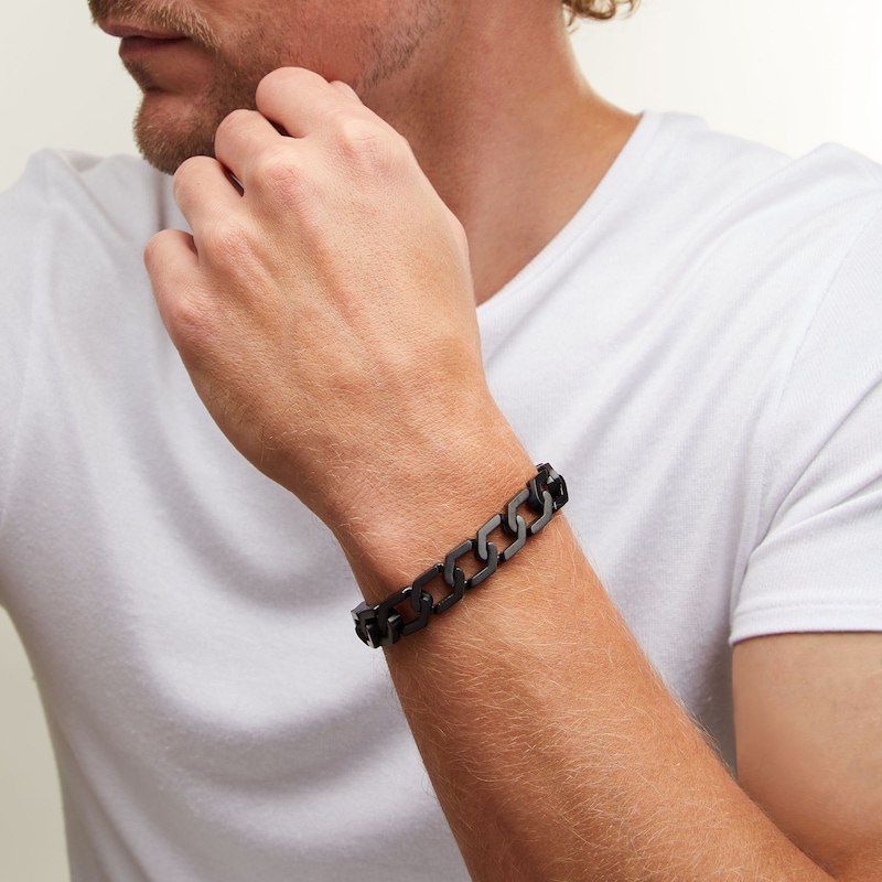 Main Image 2 of 12.0mm Hexagon Link Bracelet in Solid Stainless Steel with Matte Black Ion Plate - 9.0"