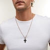 Thumbnail Image 2 of Black Spinel Cushion Frame Riveted Cross Pendant in Stainless Steel with Black and Rose Ion Plate - 24"
