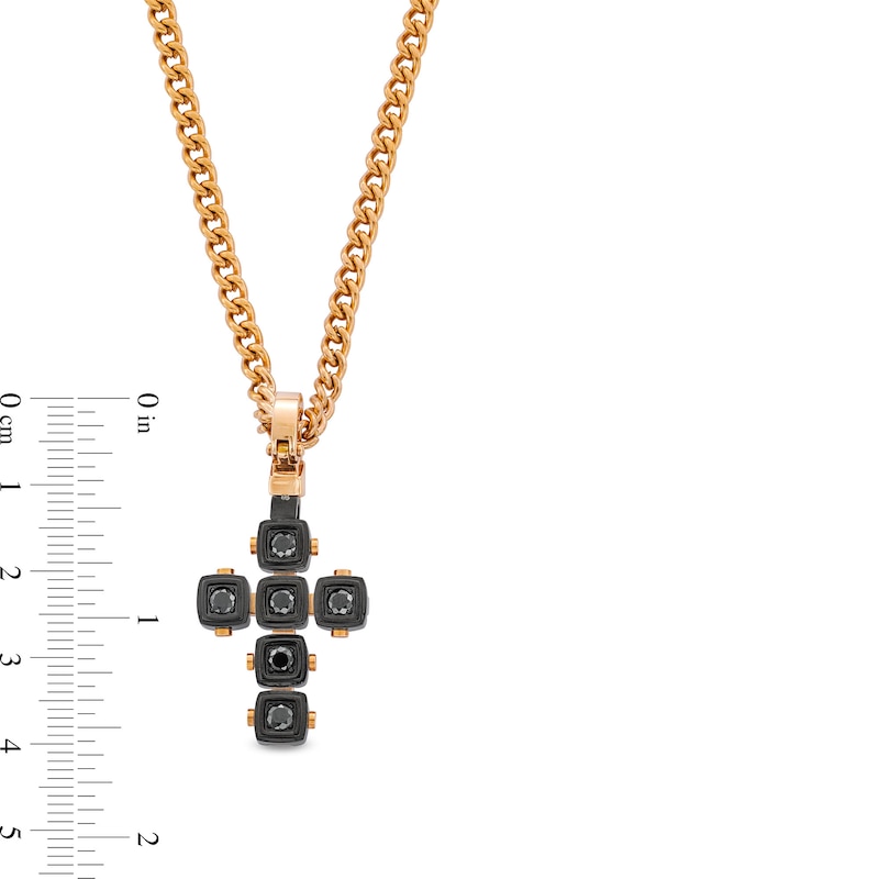 Main Image 3 of Black Spinel Cushion Frame Riveted Cross Pendant in Stainless Steel with Black and Rose Ion Plate - 24"