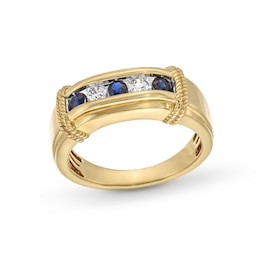 Blue Sapphire and 1/5 CT. T.W. Diamond Five Stone Collar Ring in 10K Gold