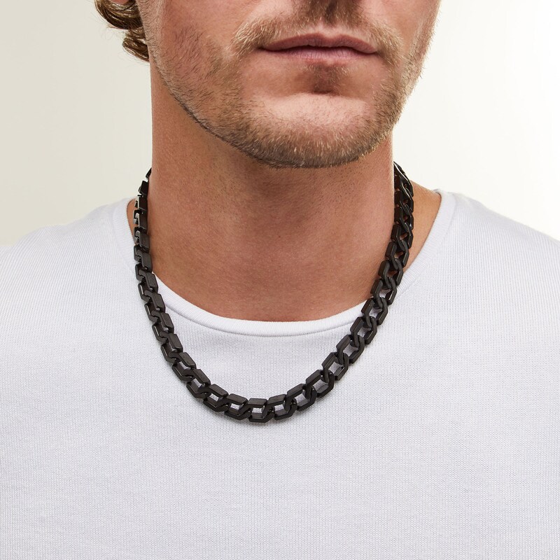 Main Image 2 of 12.0mm Hexagon Link Necklace in Solid Stainless Steel with Matte Black Ion Plate - 20"