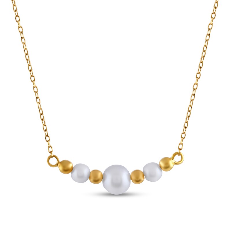 Main Image 1 of 4.0-6.0mm Freshwater Cultured Pearl and Bead Curved Bar Necklace in Sterling Silver with 24K Gold Plate