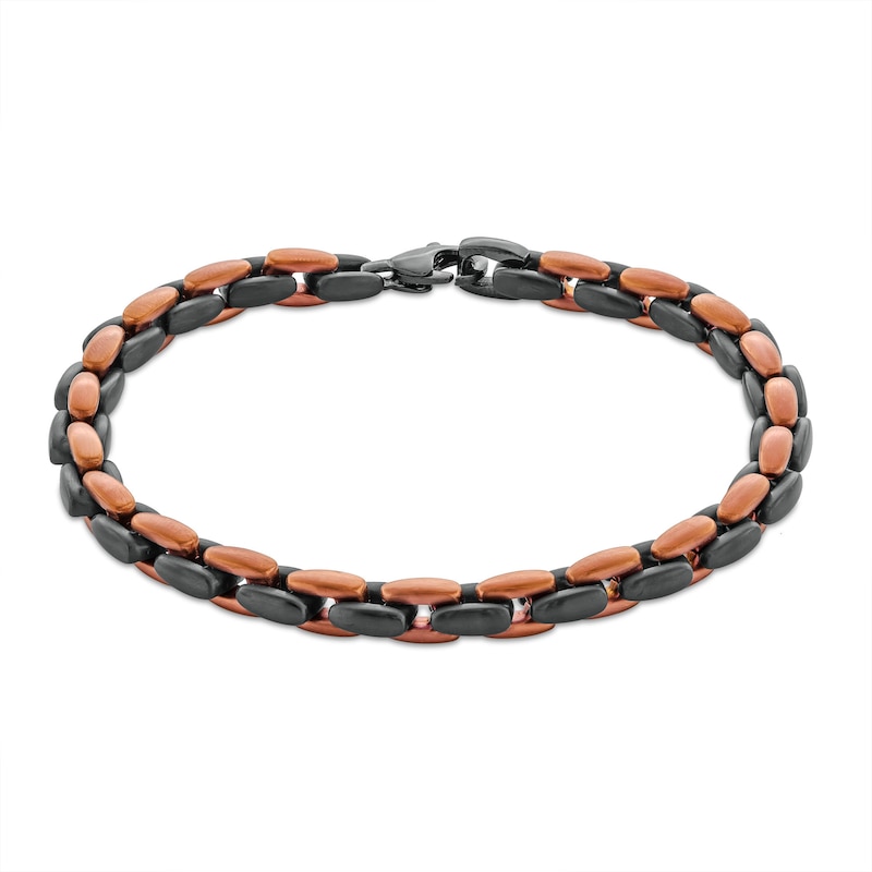 Main Image 1 of 6.4mm H-Link Bracelet in Solid Stainless Steel with Black and Brown Ion Plate - 9.0"