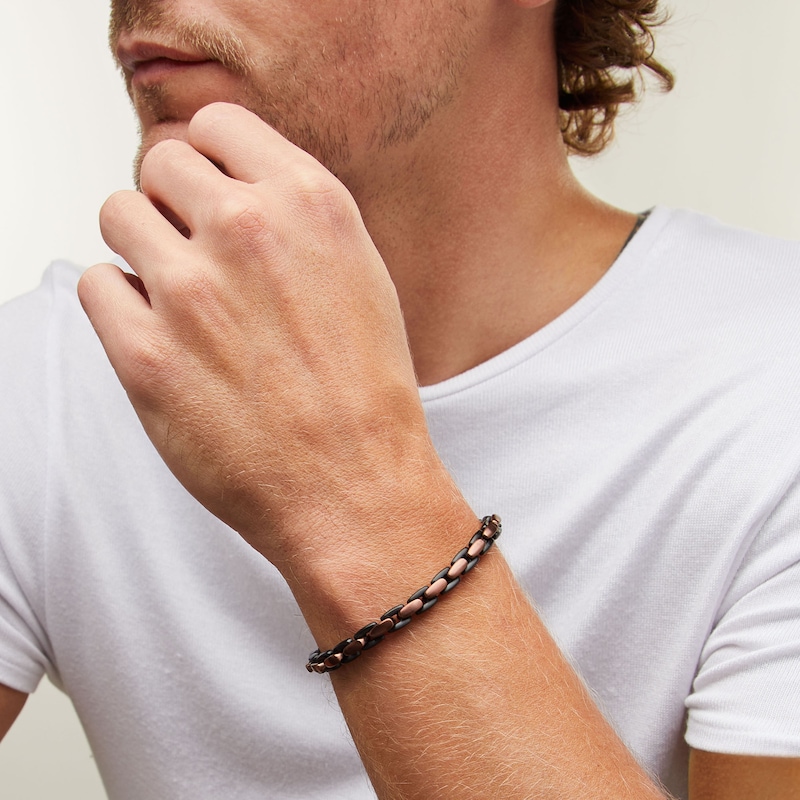 Main Image 2 of 6.4mm H-Link Bracelet in Solid Stainless Steel with Black and Brown Ion Plate - 9.0"
