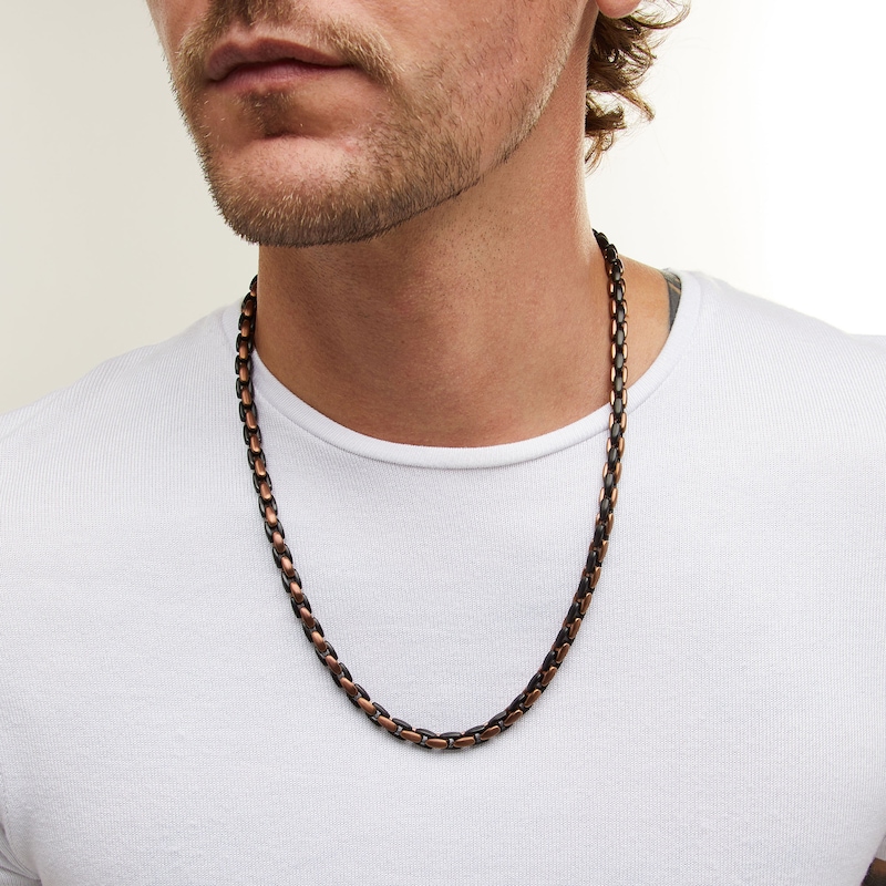 Main Image 2 of 6.4mm H-Link Necklace in Solid Stainless Steel with Black and Brown Ion Plate - 24"