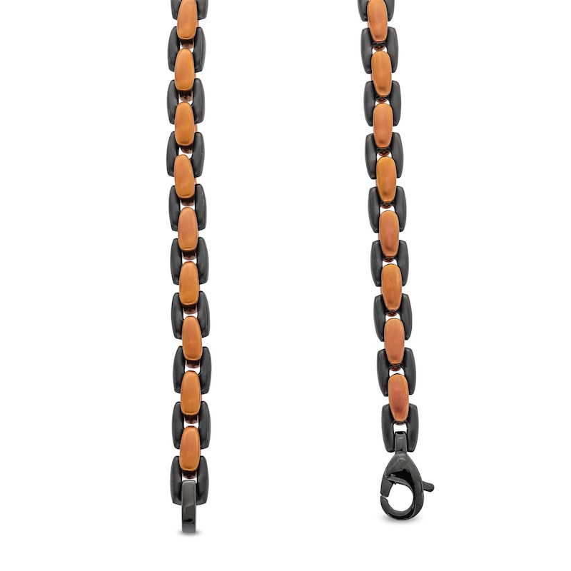 Main Image 3 of 6.4mm H-Link Necklace in Solid Stainless Steel with Black and Brown Ion Plate - 24"