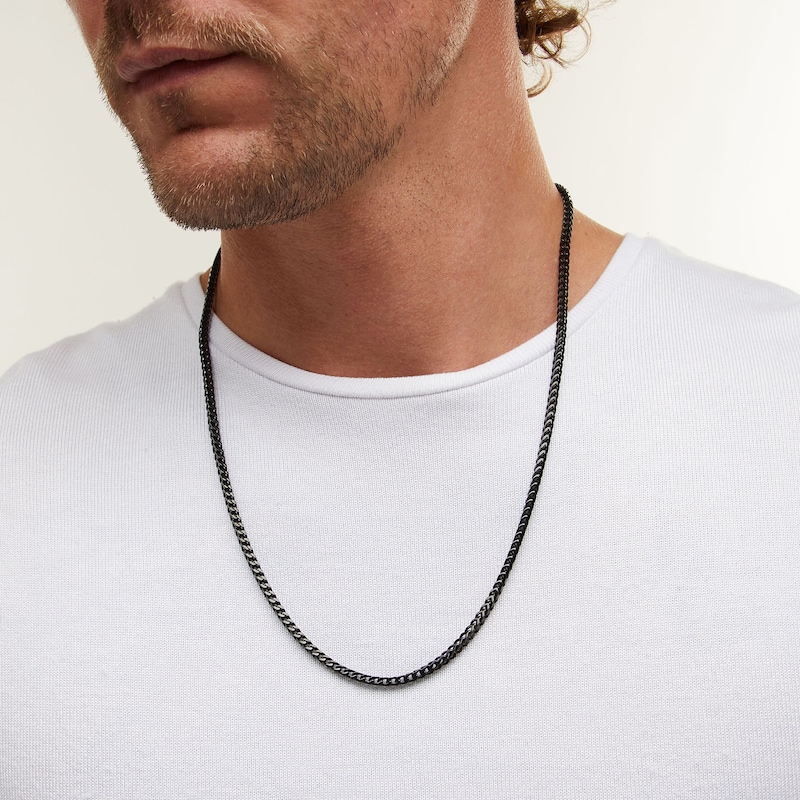 Main Image 2 of 3.0mm Franco Snake Chain Necklace in Solid Stainless Steel with Black Ion Plate - 24"