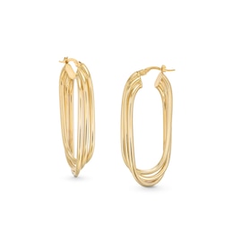 35.0mm Triple Layered Oval Hoop Earrings in Hollow 10K Gold