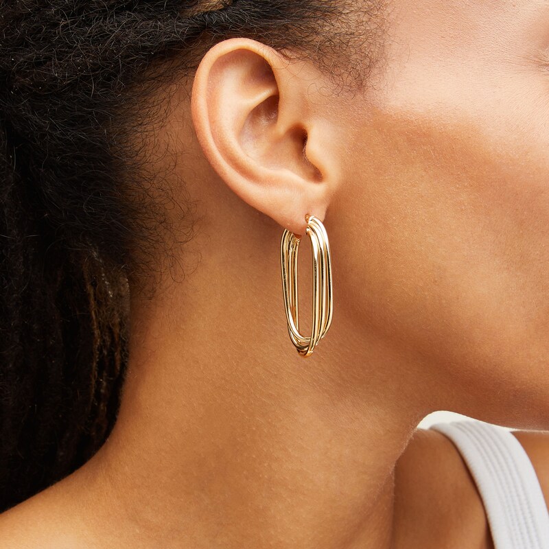 Main Image 2 of 35.0mm Triple Layered Oval Hoop Earrings in Hollow 10K Gold