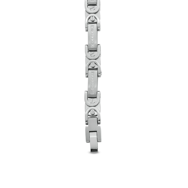 Main Image 3 of 1/4 CT. T.W. Diamond Byzantine Link Bracelet in Stainless Steel - 8.5"