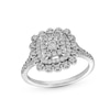 Thumbnail Image 1 of 1/2 CT. T.W. Cushion-Shaped Multi-Diamond Double Flower Frame Split Shank Engagement Ring in 10K White Gold