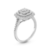 Thumbnail Image 3 of 1/2 CT. T.W. Cushion-Shaped Multi-Diamond Double Flower Frame Split Shank Engagement Ring in 10K White Gold