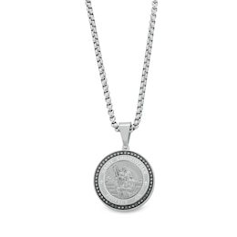 1/4 CT. T.W. Black Diamond Frame Saint Christopher Protect Us Medal Pendant in Stainless Steel - 24"