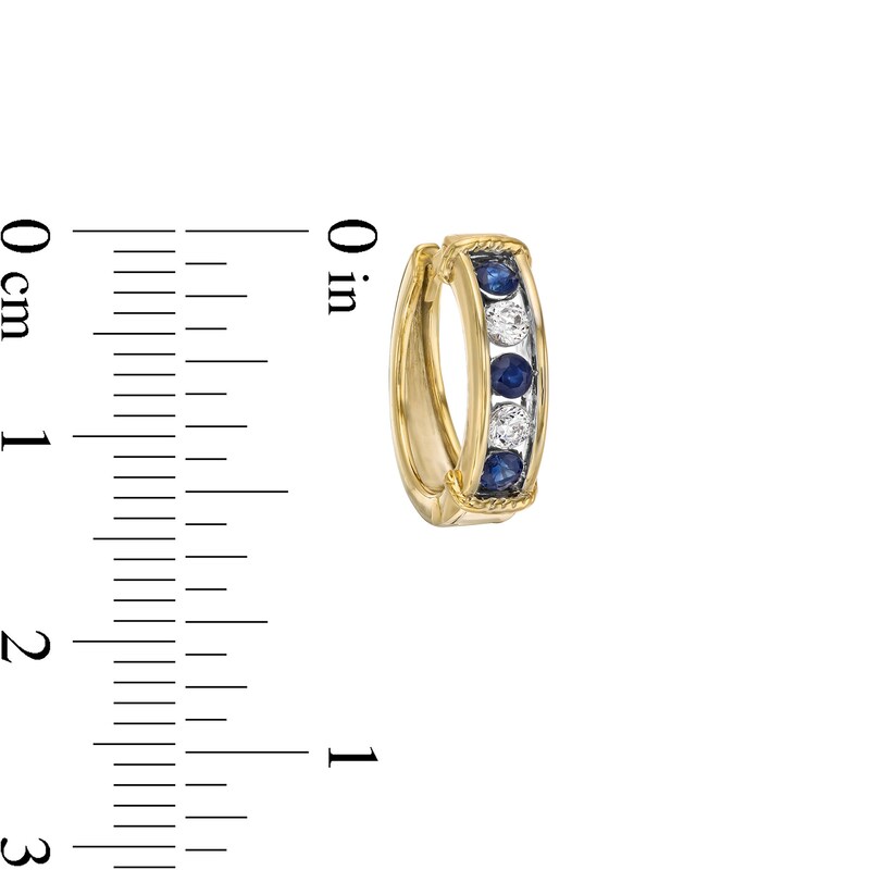 Main Image 3 of Blue Sapphire and 1/5 CT. T.W. Diamond Five Stone Collar Hoop Earrings in 10K Gold