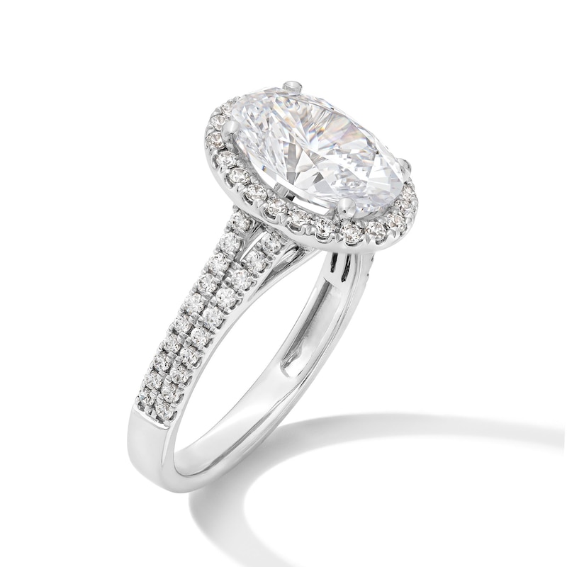 Main Image 3 of 3-1/2 CT. T.W. Oval Certified Lab-Grown Diamond Frame Double Row Engagement Ring in 14K White Gold (F/SI2)