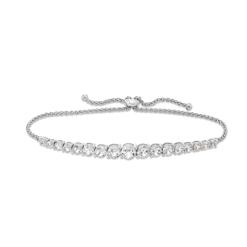 Main Image 1 of White Lab-Created Sapphire Graduated Bolo Bracelet in Sterling Silver - 9.5"