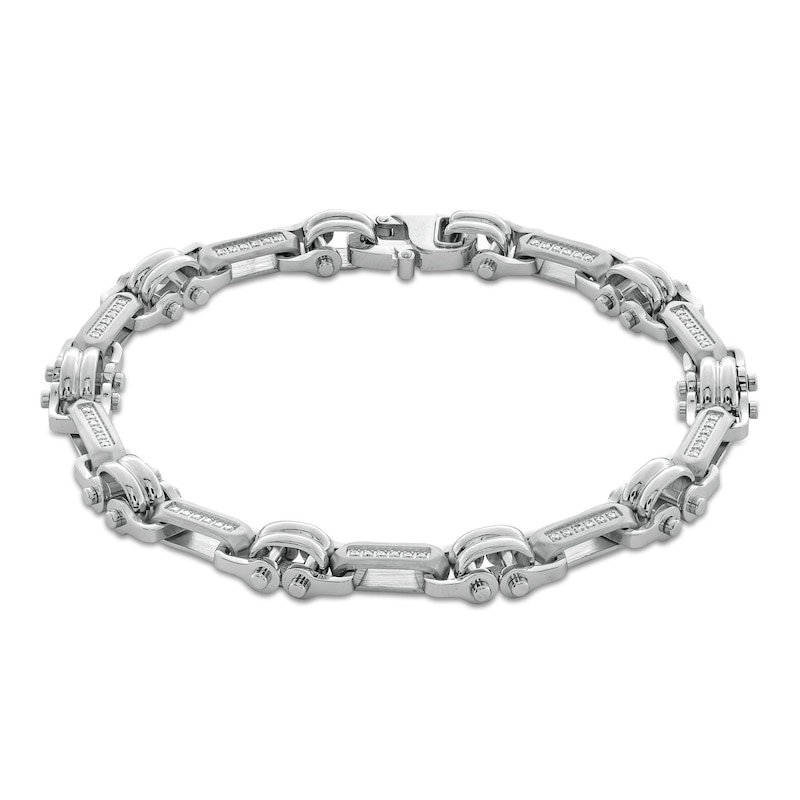 Main Image 1 of 1/4 CT. T.W. Diamond Industrial Link Bracelet in Stainless Steel - 8.75"