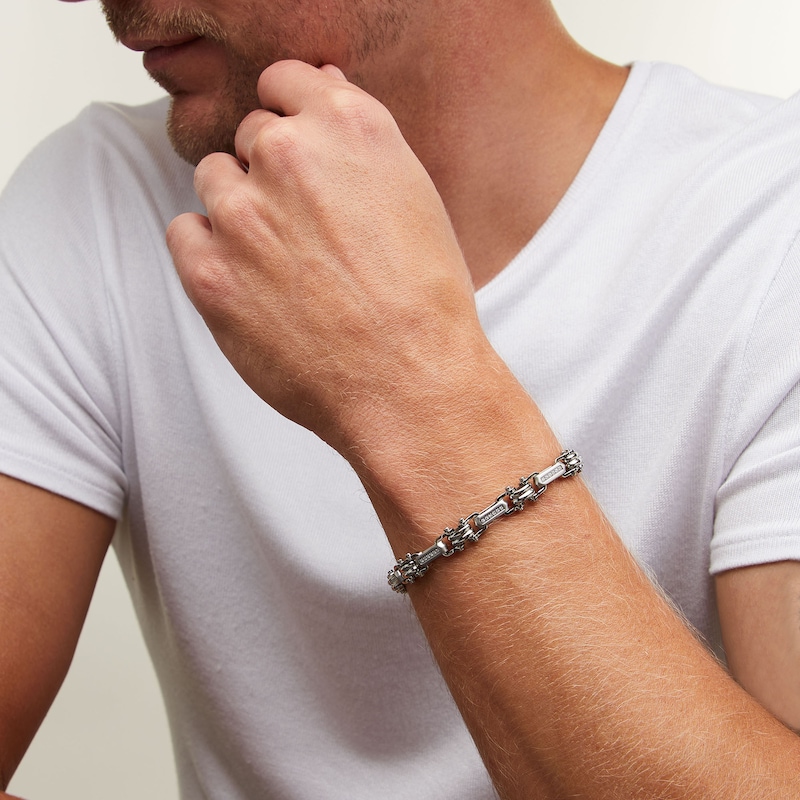 Main Image 2 of 1/4 CT. T.W. Diamond Industrial Link Bracelet in Stainless Steel - 8.75"