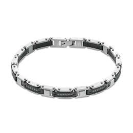 1/2 CT. T.W. Black Diamond Riveted Link Bracelet in Stainless Steel and Black Ion Plate - 8.5"