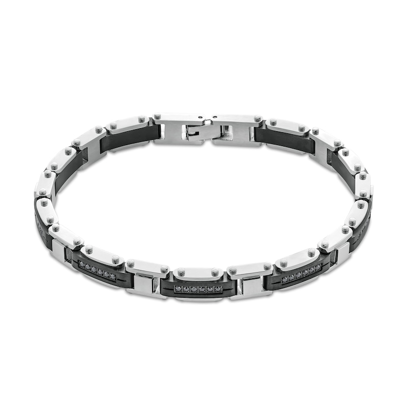Main Image 1 of 1/2 CT. T.W. Black Diamond Riveted Link Bracelet in Stainless Steel and Black Ion Plate - 8.5"