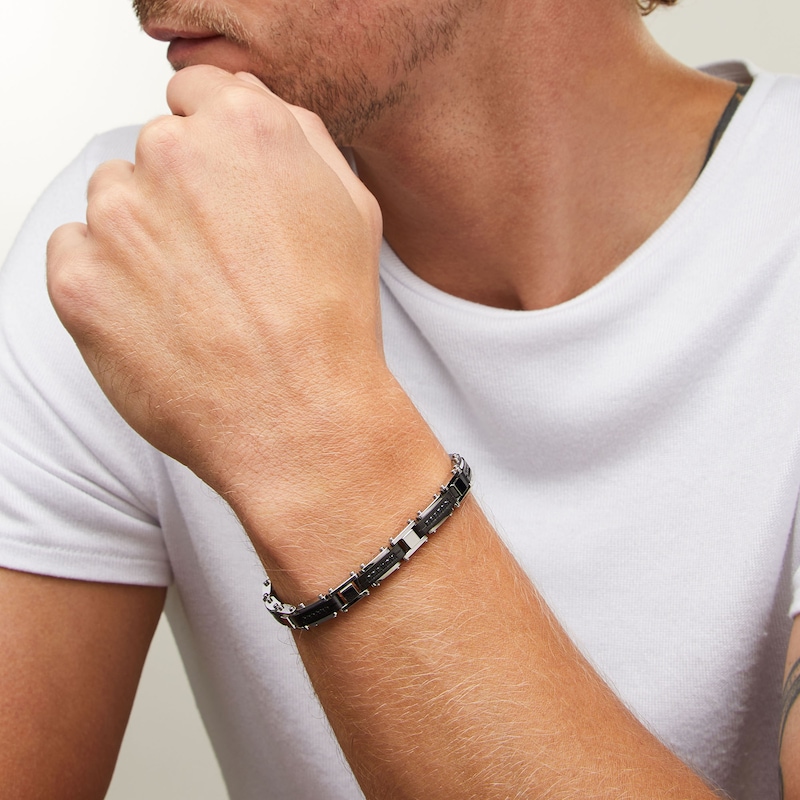 Main Image 2 of 1/2 CT. T.W. Black Diamond Riveted Link Bracelet in Stainless Steel and Black Ion Plate - 8.5"