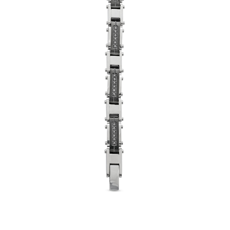 Main Image 3 of 1/2 CT. T.W. Black Diamond Riveted Link Bracelet in Stainless Steel and Black Ion Plate - 8.5"