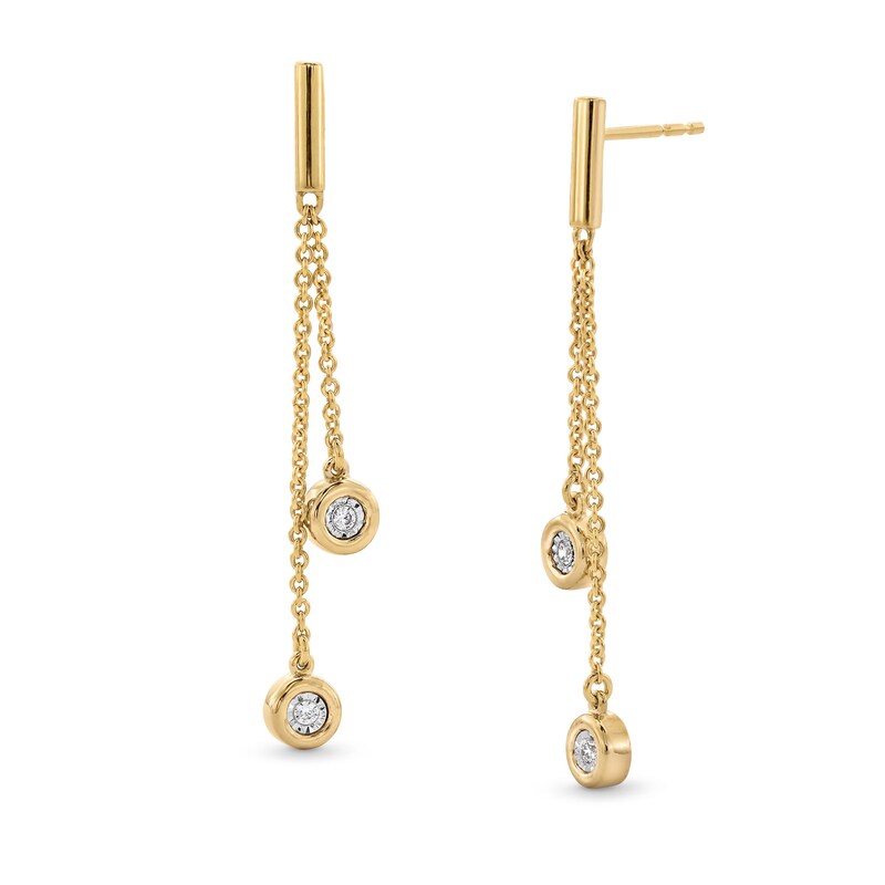 Main Image 1 of 1/20 CT. T.W. Diamond Miracle Double Chain Drop Earrings in Sterling Silver with 10K Gold Plate