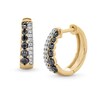 Thumbnail Image 1 of 1/2 CT. T.W. Black and White Diamond Graduated Double Row Hoop Earrings in Sterling Silver with 10K Gold Plate