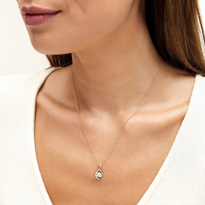 Main Image 2 of 1/3 CT. T.W. Multi-Diamond Flower Twist Teardrop Pendant in 10K Gold