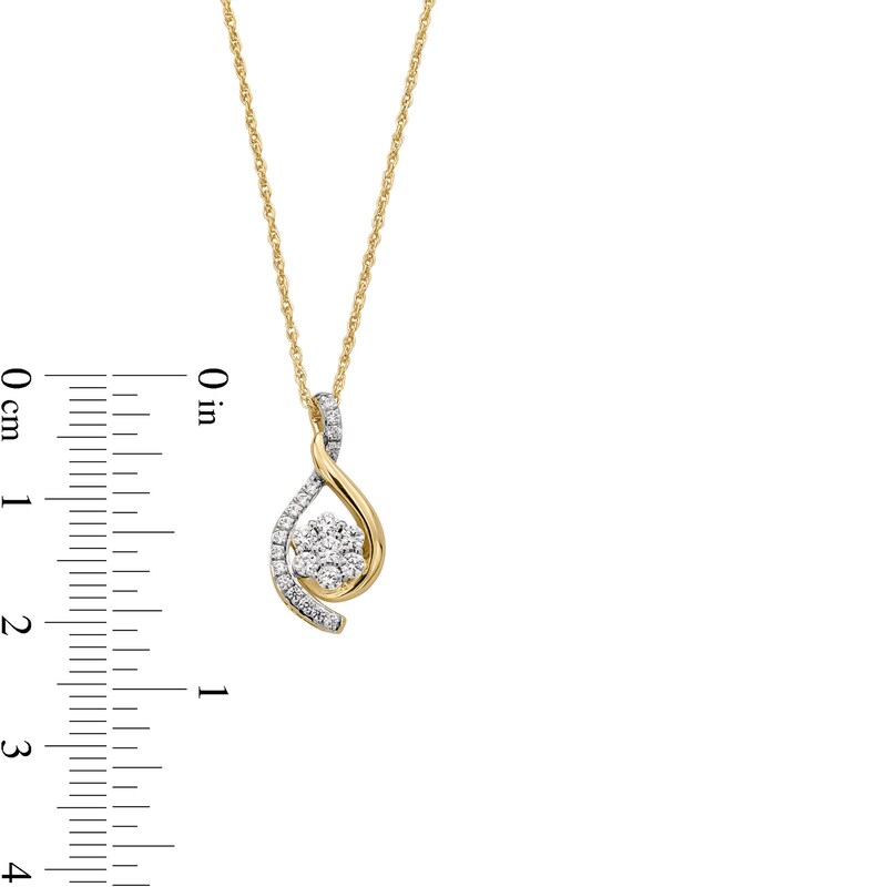 Main Image 3 of 1/3 CT. T.W. Multi-Diamond Flower Twist Teardrop Pendant in 10K Gold