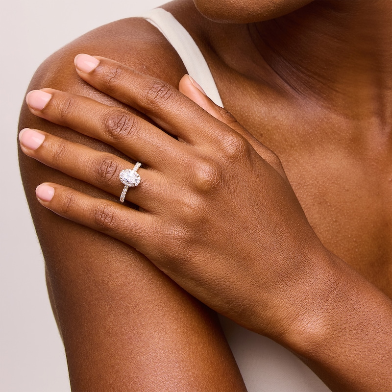 Main Image 2 of 1-1/3 CT. T.W. Oval Certified Lab-Grown Diamond Frame Engagement Ring in 10K Gold (F/SI2)