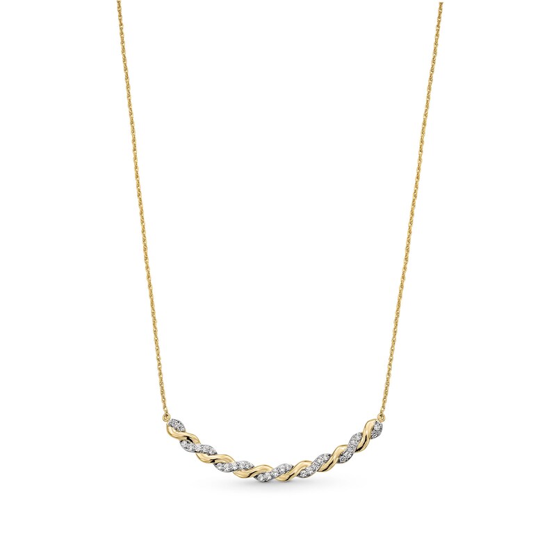 Main Image 1 of 1/3 CT. T.W. Diamond and Polished Twist Curved Bar Necklace in 10K Gold