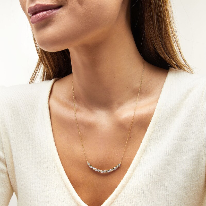 Main Image 2 of 1/3 CT. T.W. Diamond and Polished Twist Curved Bar Necklace in 10K Gold