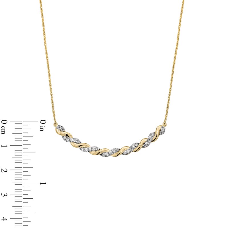 Main Image 3 of 1/3 CT. T.W. Diamond and Polished Twist Curved Bar Necklace in 10K Gold